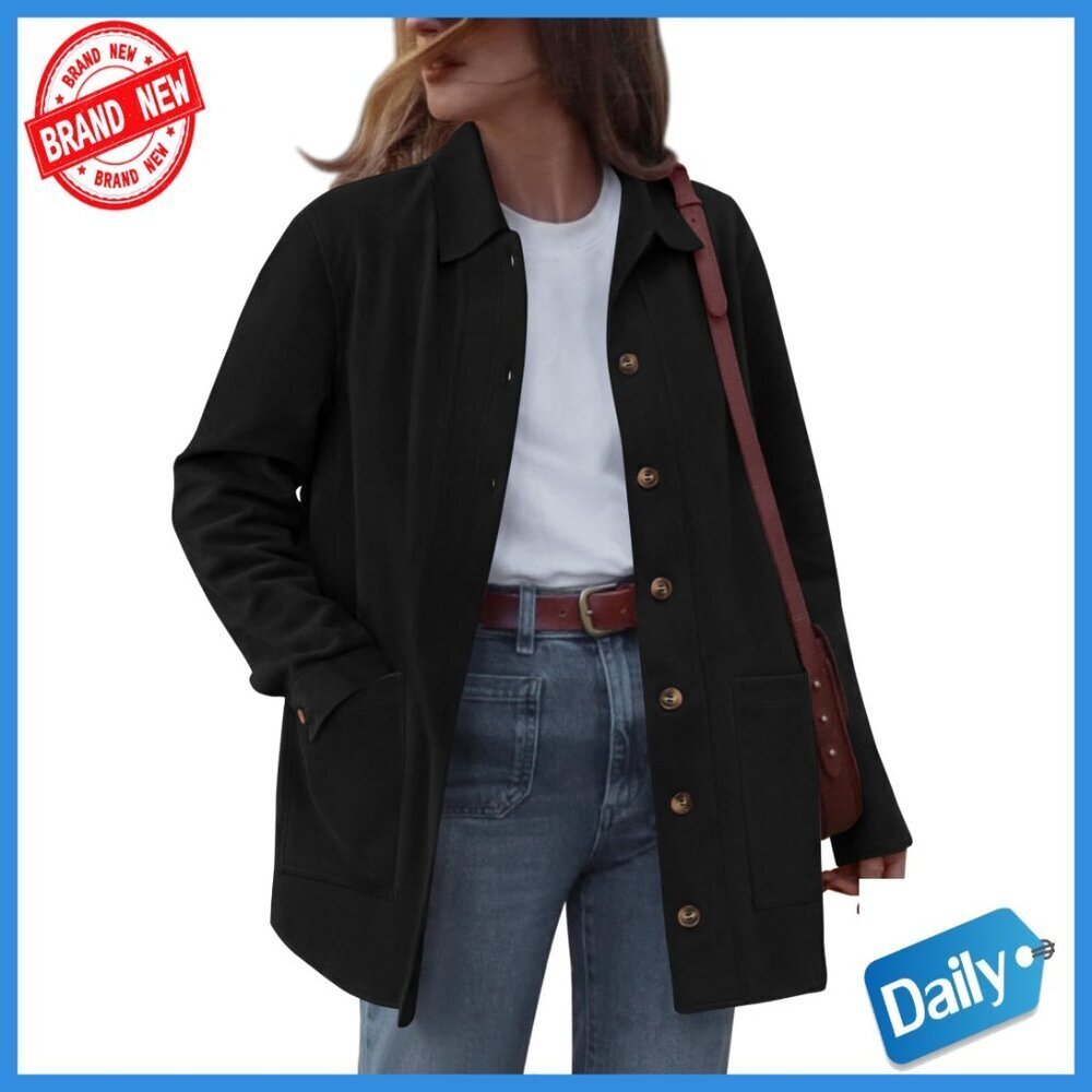 Faux Suede Jacket Women's Long Sleeve Button Down Relaxed Fit Shacket